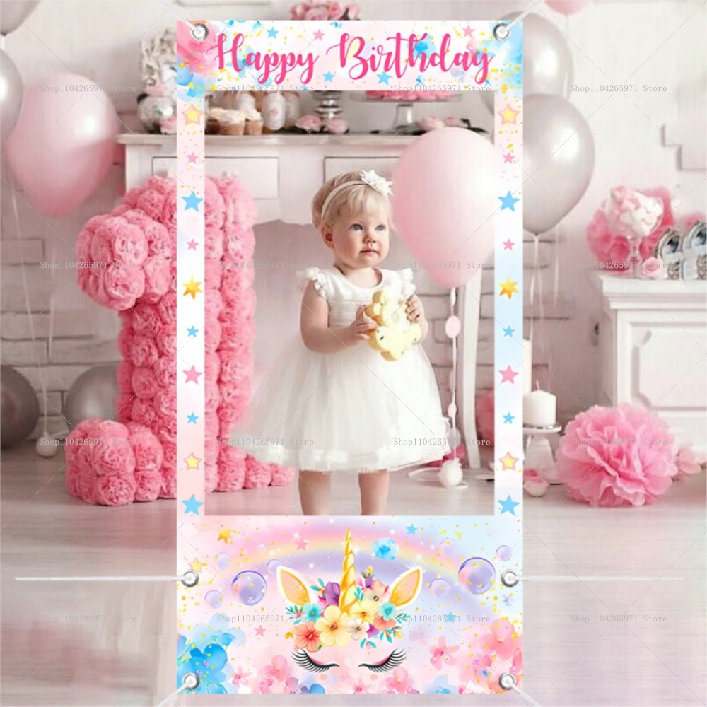 Photo Booth Frame - إطار صور بتصميم وحيد القرن للفتيات،